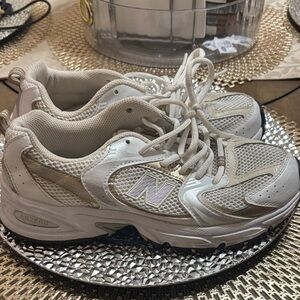 New Balance Women's White and Gold Sneakers